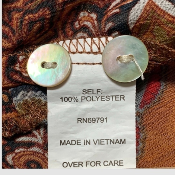 Figueroa & Flower Sheer BOHO Button Front Tunic Blouse Sz L Gold Accents #256L - Picture 6 of 7